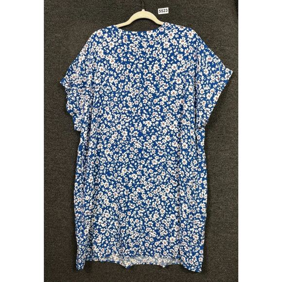 GAP Factory V-Neck Dress 100% Rayon Womens Size XXL Blue Floral Short Sleeves - Picture 2 of 10